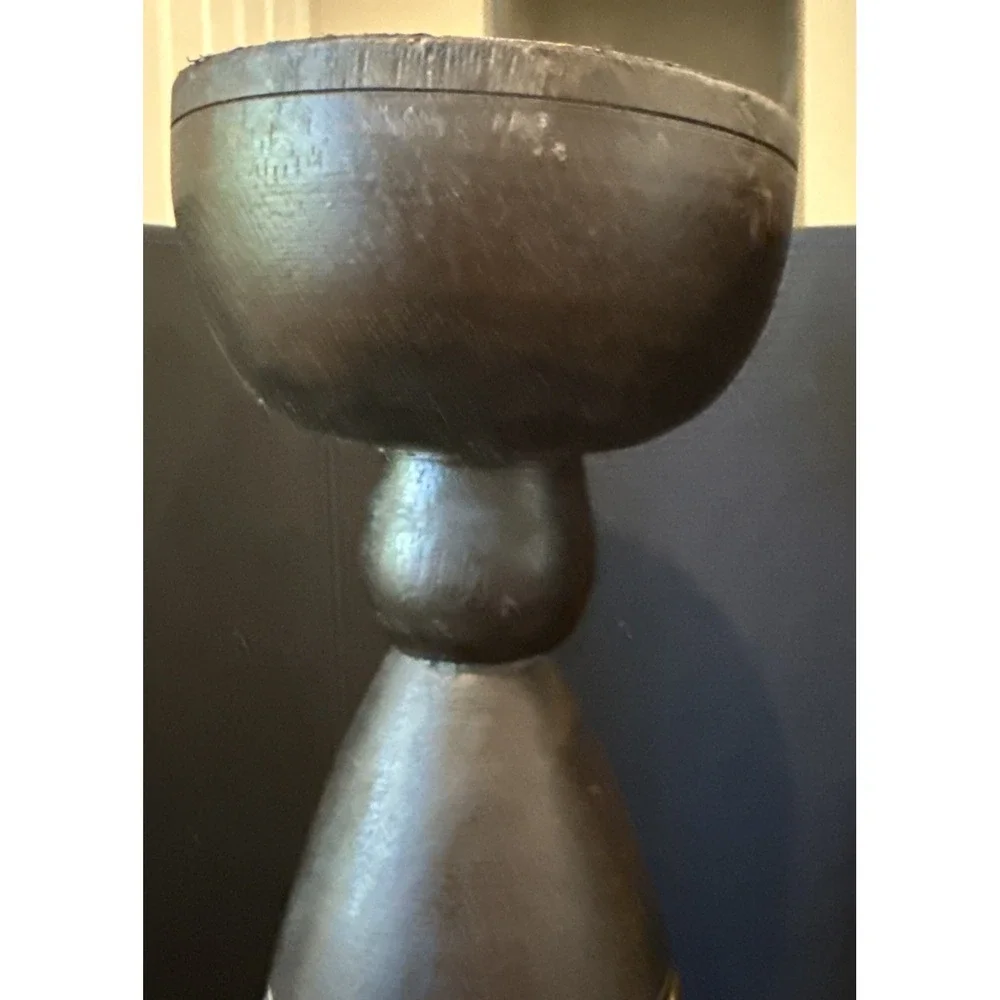 Pier 1 Dark‎ Brown Teak Wood Carved Pillar Candle Holder 16 Inch Tall Set Of 2